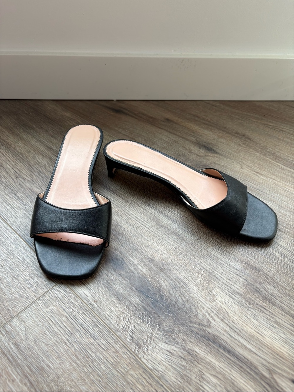 J. Crew Black Leather Slide Mules with Low Kitten Heel
